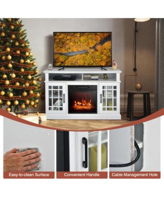 48'' TV Stand Console Cabinet w/ Fireplace Entertainment Center For Living Room Natural