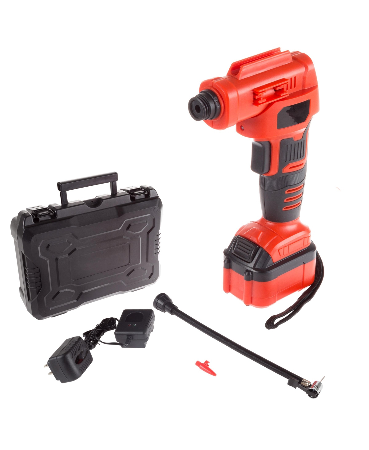 Automatic Air Compressor - Cordless Tire Inflator with 20V Lithium Battery and Carrying Case for Cars, Bikes, and Sports Equipment by (Red) -