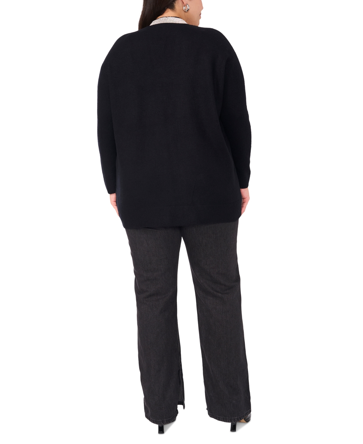 Vince Camuto Plus Size Rhinestone-trim Cardigan Sweater, Created For Macy's In Black