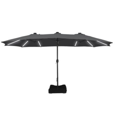 Outdoor Double-Sided Rectangular LED Light Market Umbrella With Base and Cover