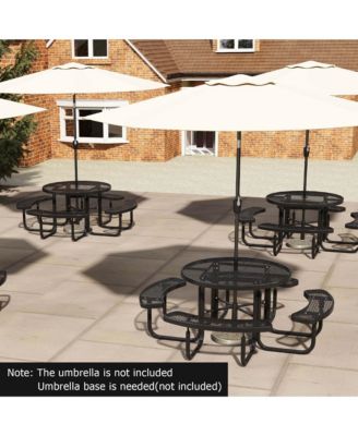 45" Coated Steel Camping Table Outdoor Round Picnic Table & Bench Set for 8