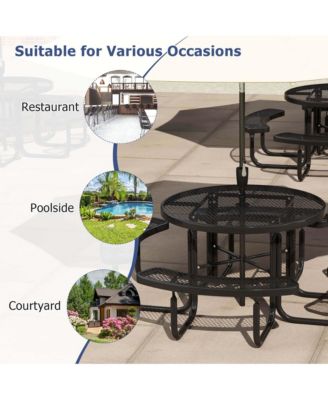 45" Coated Steel Camping Table Outdoor Round Picnic Table & Bench Set for 8