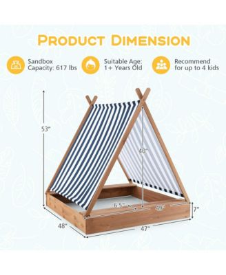 Wooden Sandbox with Canopy Tent Design Fir Wood Frame 2 Bench Seats Bottom