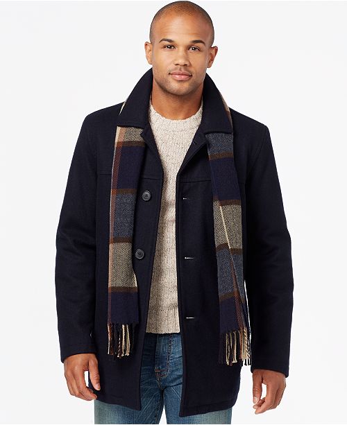 Tommy Hilfiger Men's Big & Tall Melton Peacoat with Scarf & Reviews ...