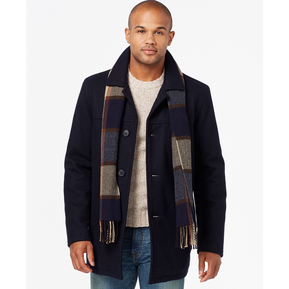 Tommy Hilfiger Big & Tall Melton Peacoat with Scarf   Coats & Jackets