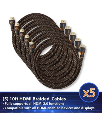 10 ft 4K High Speed HDMI Cables, 5 Pack - 18Gbps HDMI 2.0 (4K  60hz HDR UHD 4:4:4 Chroma) - Ethernet - Locking Head - Deep Color Ultra HD with ARC, 3D, HDCP 2.2, 28AWG, Gold Plated