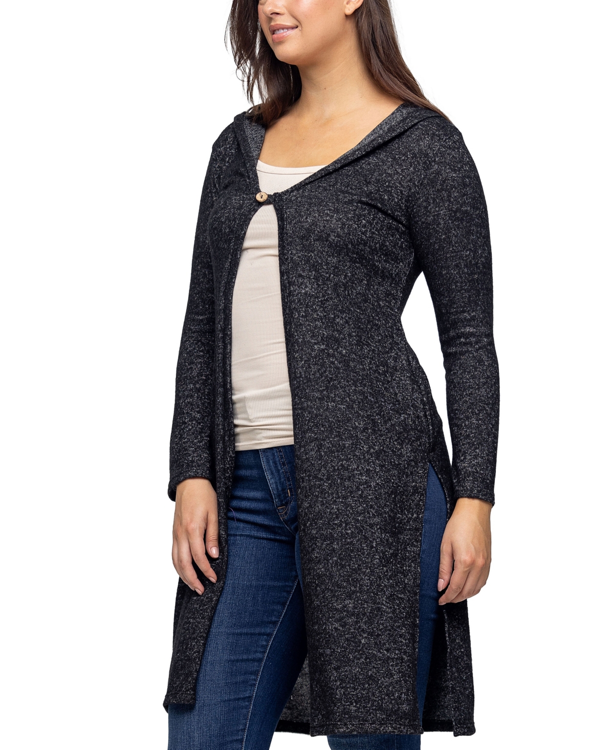 24SEVEN COMFORT APPAREL WOMEN'S KNEE LENGTH LONG SLEEVE HOODED CARDIGAN SHRUG 