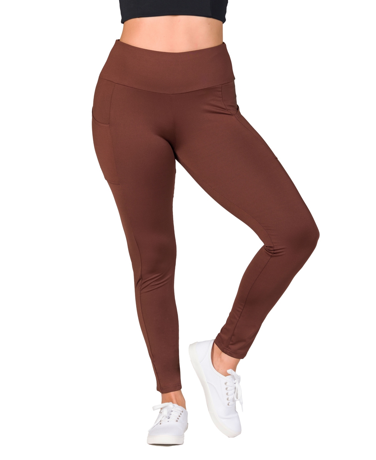 Shop 24seven Comfort Apparel Women's Side Pocket Ankle Length Yoga Pant Leggings In Brown