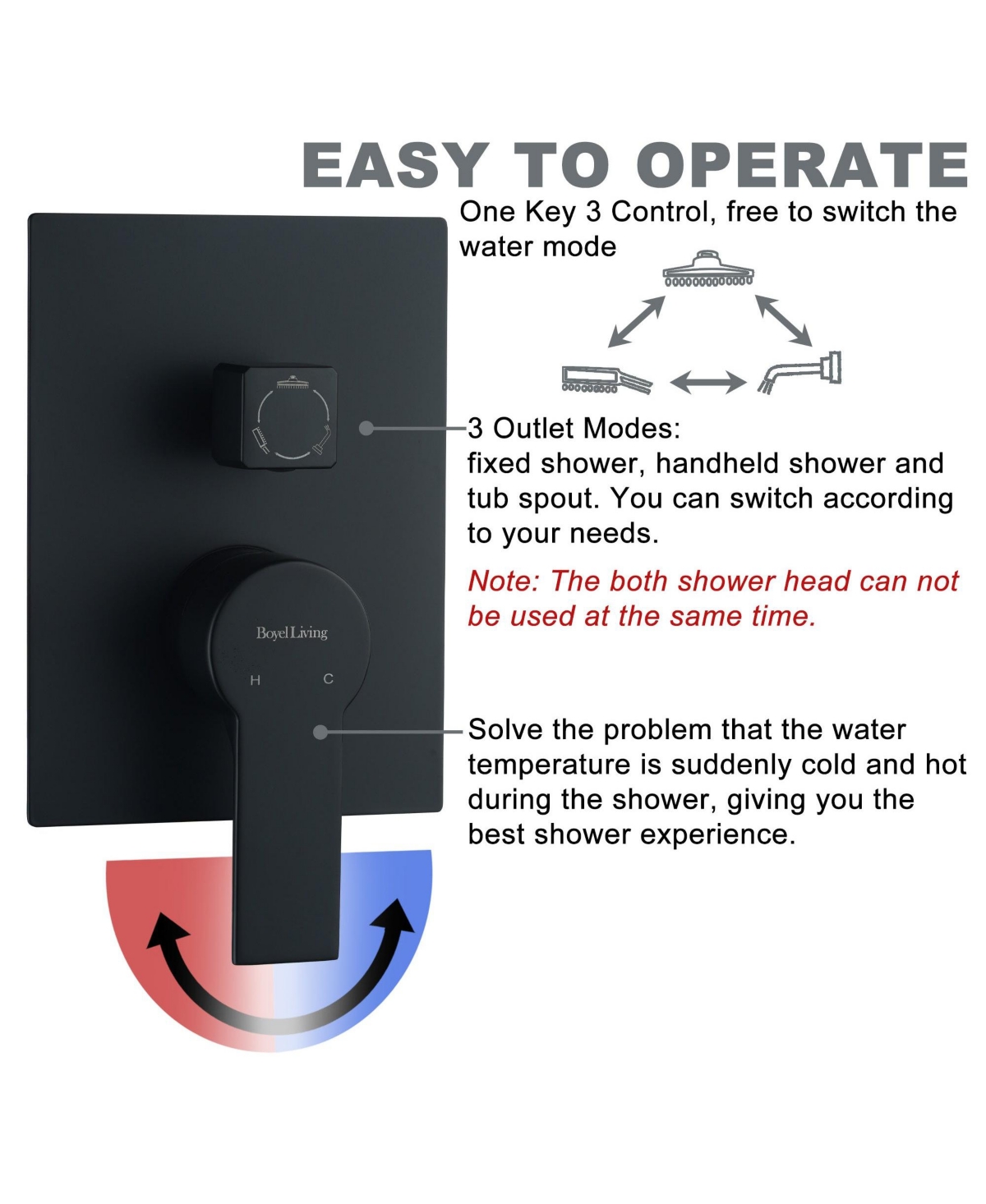 Boyel Living Ceiling Mount Single-Handle 1-Spray Tub and Shower Faucet with in. Fixed Shower Head (Valve Included)