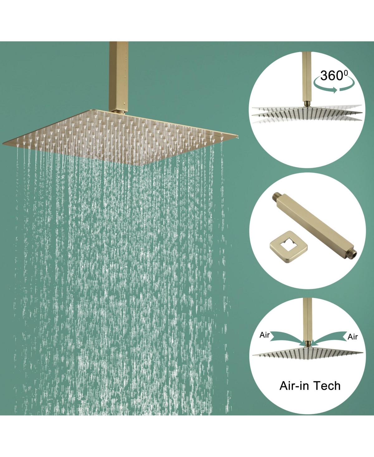 Boyel Living Ceiling Mount Single-Handle 1-Spray Tub and Shower Faucet 12 Inch (Valve Included) - Brushed gold