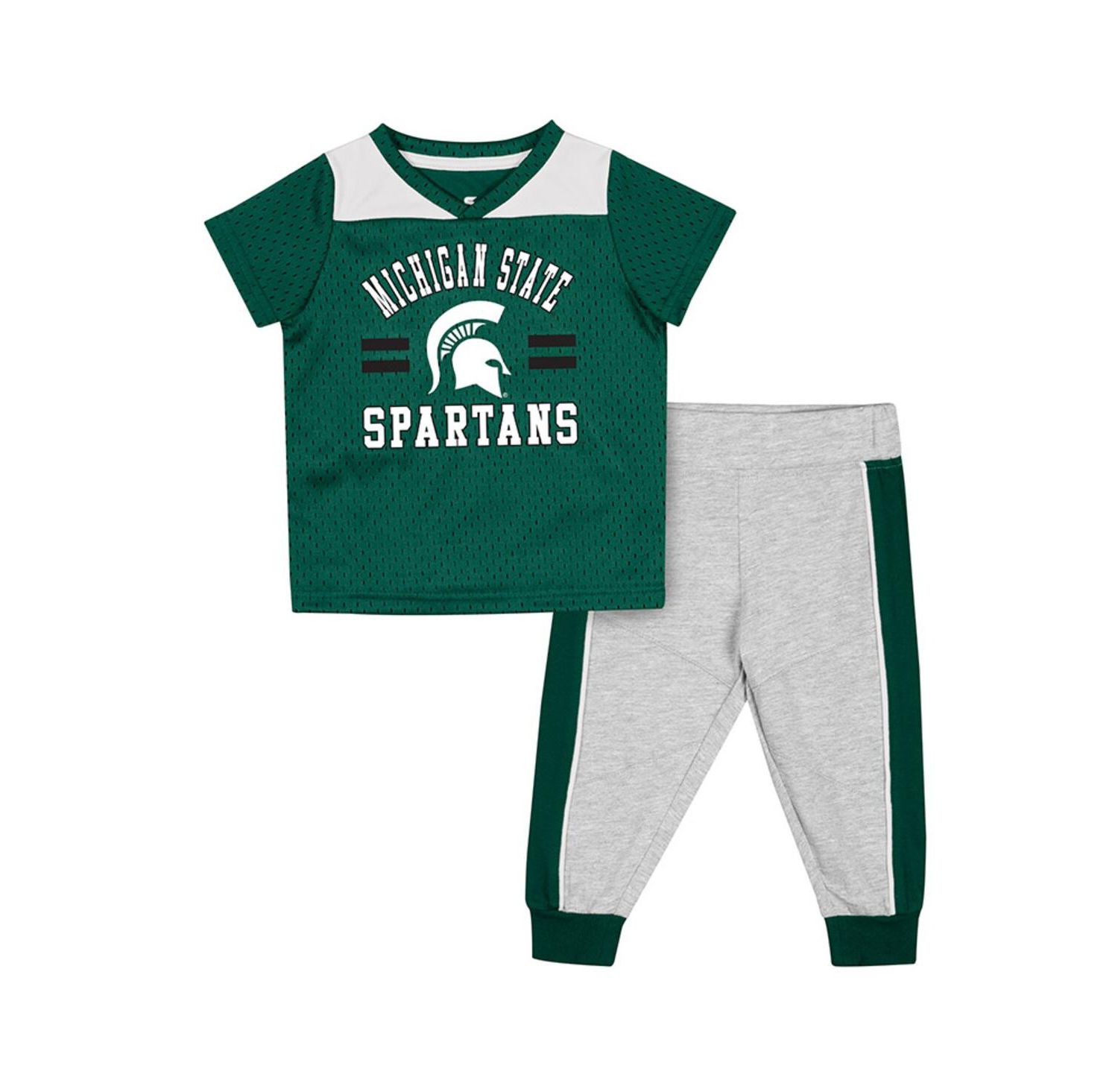 Baby Boys and Girls Green/Heather Gray Michigan State Spartans Ka-Boot-It Jersey Pants Set