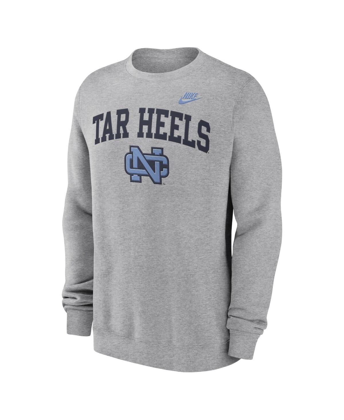 Nike Men'sNorth Carolina Tar Heels Legacy Classic Tackle Twill EmbroideredArch Over Logo Pullover Sweatshirt - Heather Gray