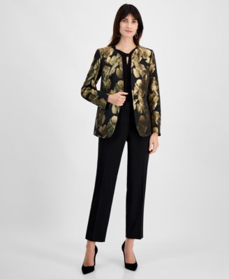 Kasper Women's Metallic Jacquard Collarless Jacket, Regular Kasper Women's Metallic Jacquard Collarless Jacket, Regular
