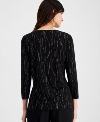 Women's Printed 3/4-Sleeve Keyhole Top, Regular and Petite Sizes