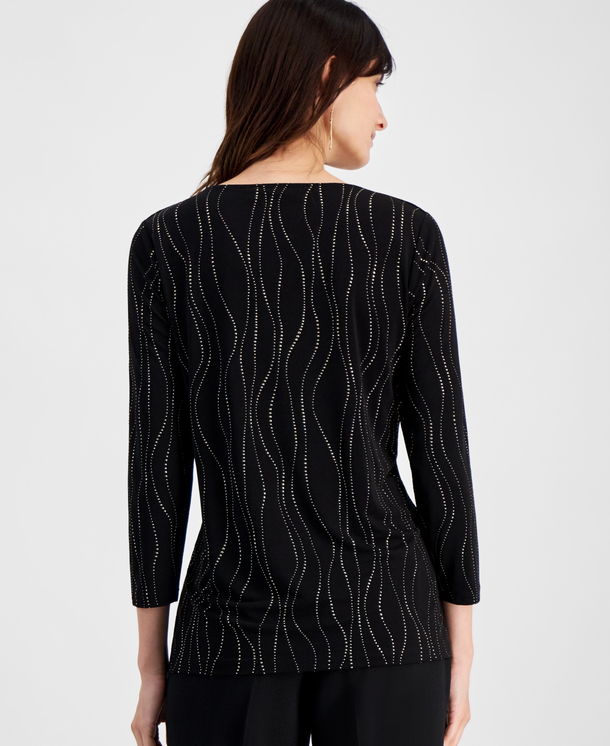 Kasper Women's Printed 3/4-Sleeve Keyhole Top, Regular and Petite Sizes -Gold