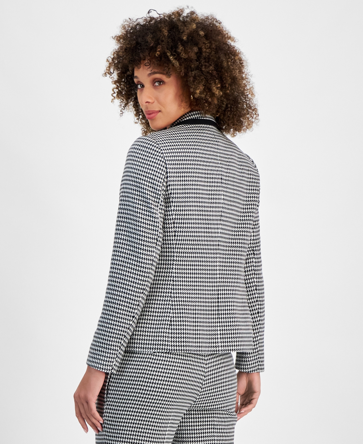Kasper Women's Faux Double-Breasted Houndstooth Blazer, Regular and Petite Sizes -White