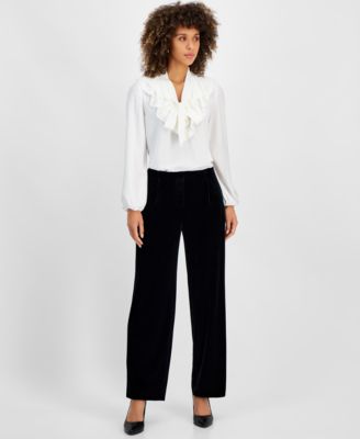 Kasper - Women's High Rise Straight-Leg Velvet Pants