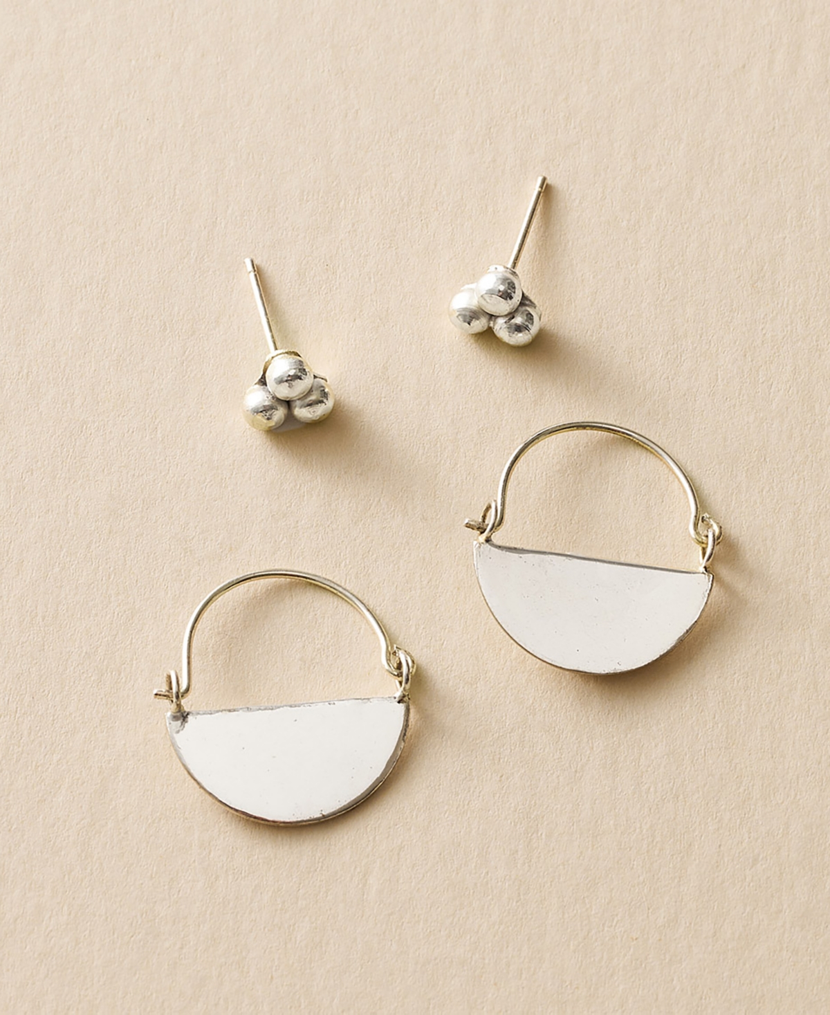 Matr Boomie Diya Silver Stud And Hoop Earrings In Silver