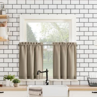 Martine Microfiber Semi-Sheer Rod Pocket Kitchen Curtain Valance and Tiers Set