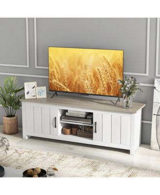 Farmhouse TV Stand for TVs up to 65'' Media Console Center w/ Doors Cubbies