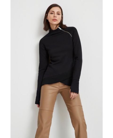 Женский свитшот Marcella Blake Fitted Raglan Mock-Neck Zip, цвет: Чёрный
