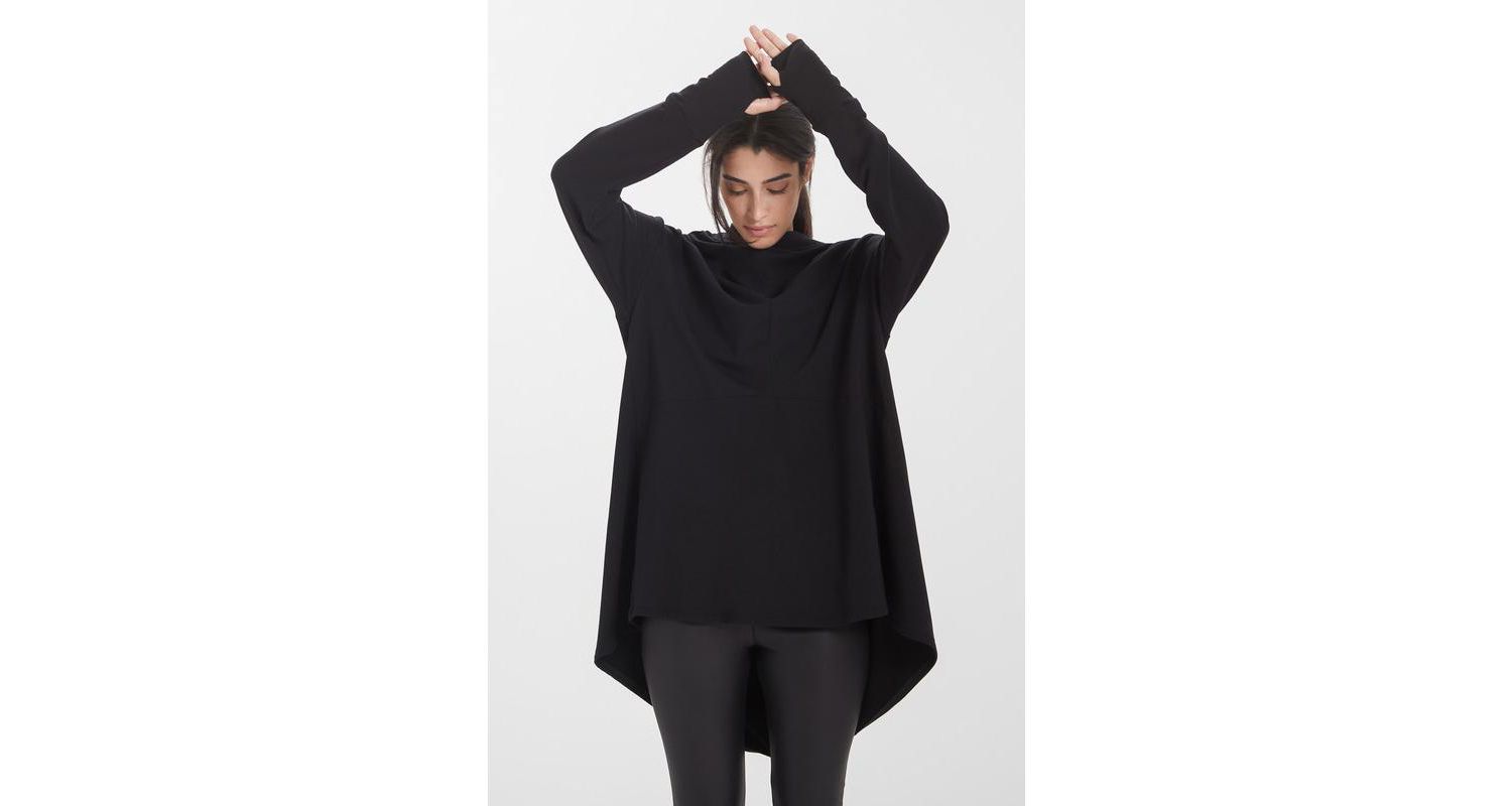 Women's Firenze High-Low Hem Dropped-Shoulder Hoodie with Thumbholes