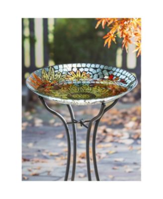 18" Glass Bird Bath, Moasic Translucent and Metallic Finish