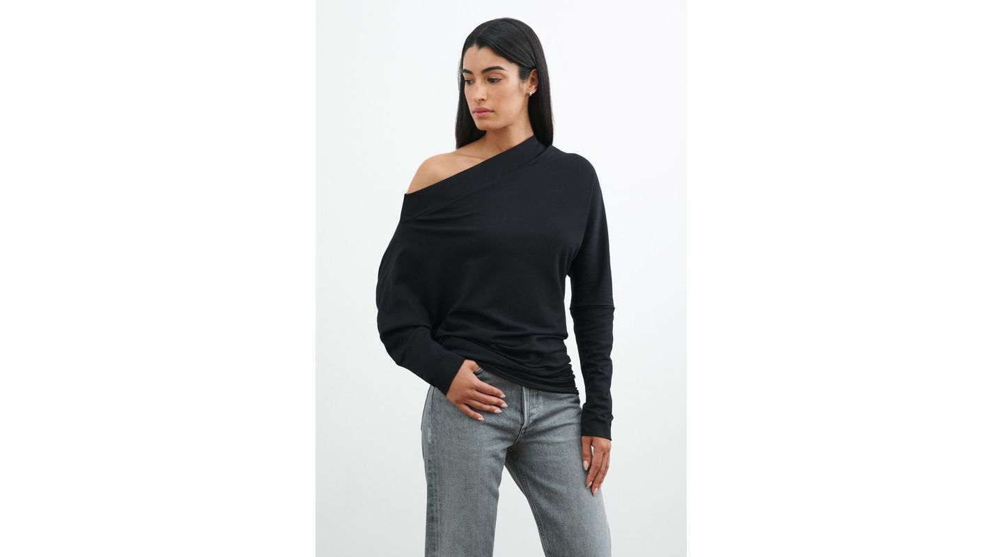 Женская толстовка Marcella Lauren Off-Shoulder Long-Sleeve Relaxed-Fit Casual, цвет: Чёрный — фото 5
