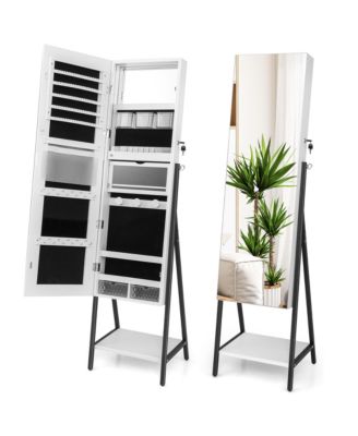 Jewelry Cabinet Armoire 3 Color LED Modes Full-Length Frameless Mirror Lockable
