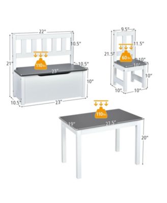 4 Pieces Kids Wooden Activity Table and Chairs Set with Storage Bench and Study Desk