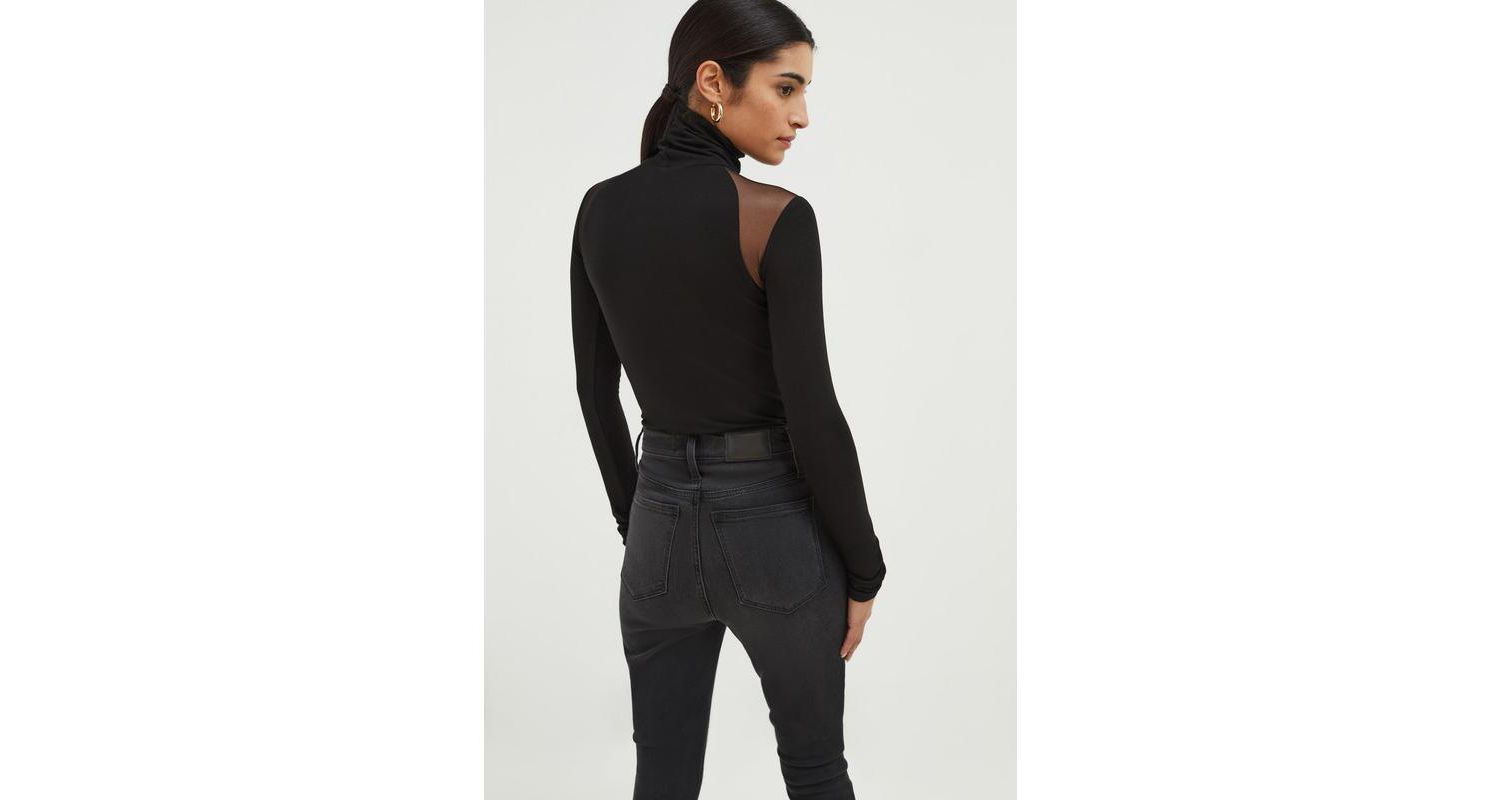 Women's Maria Fitted Turtleneck with Sheer Mesh Shoulder Panels