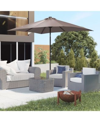 9' x 7' Solar Umbrella, Patio Umbrella with LED Lights, Tan