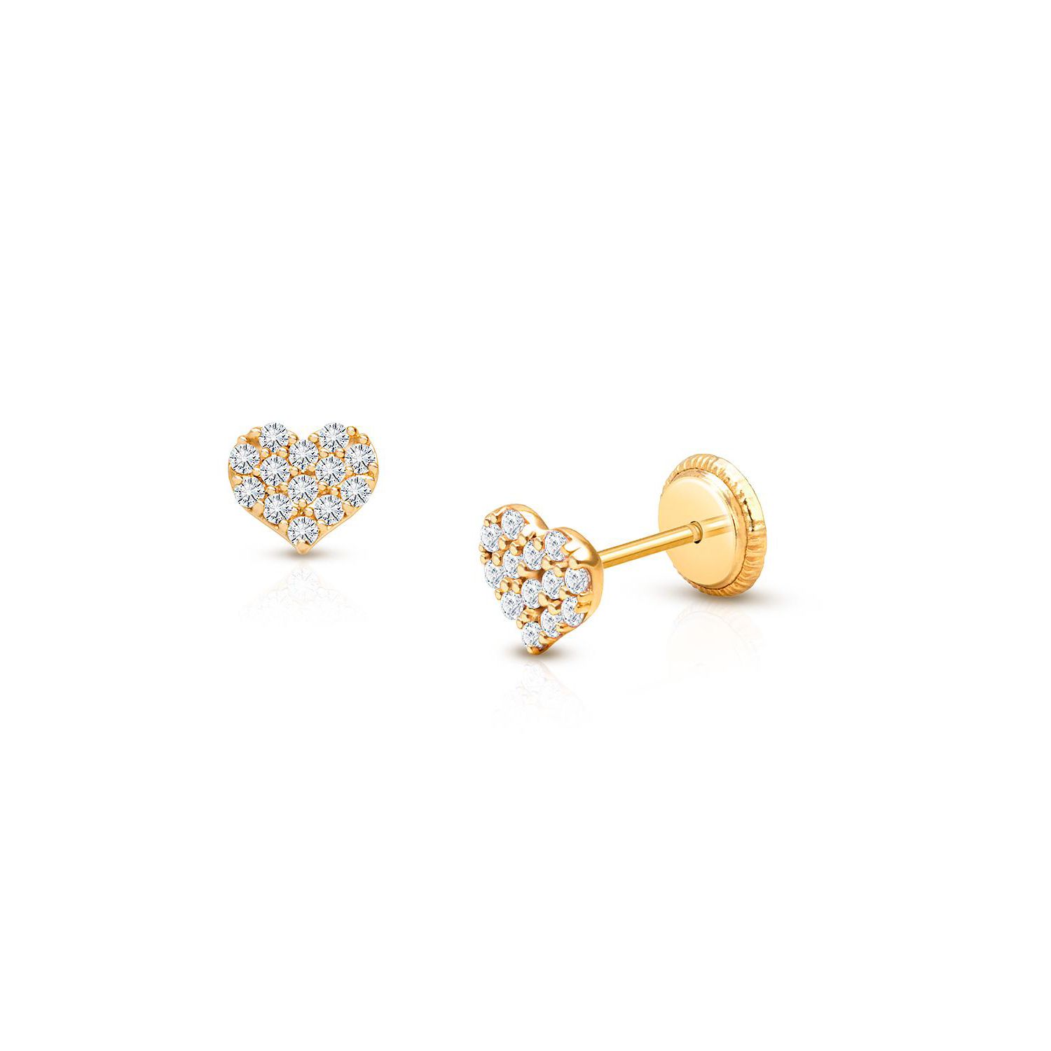14K Gold Dearest Heart Stud Screw Back Earrings