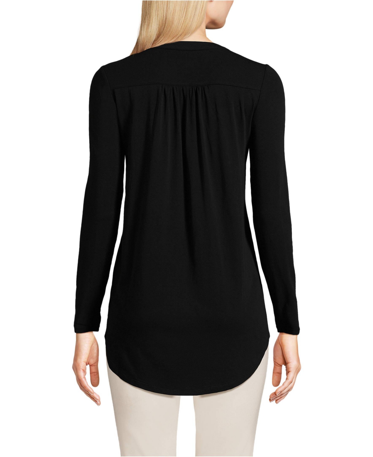 Lands' End Women's Petite Long Sleeve Lattice Pintuck Tunic