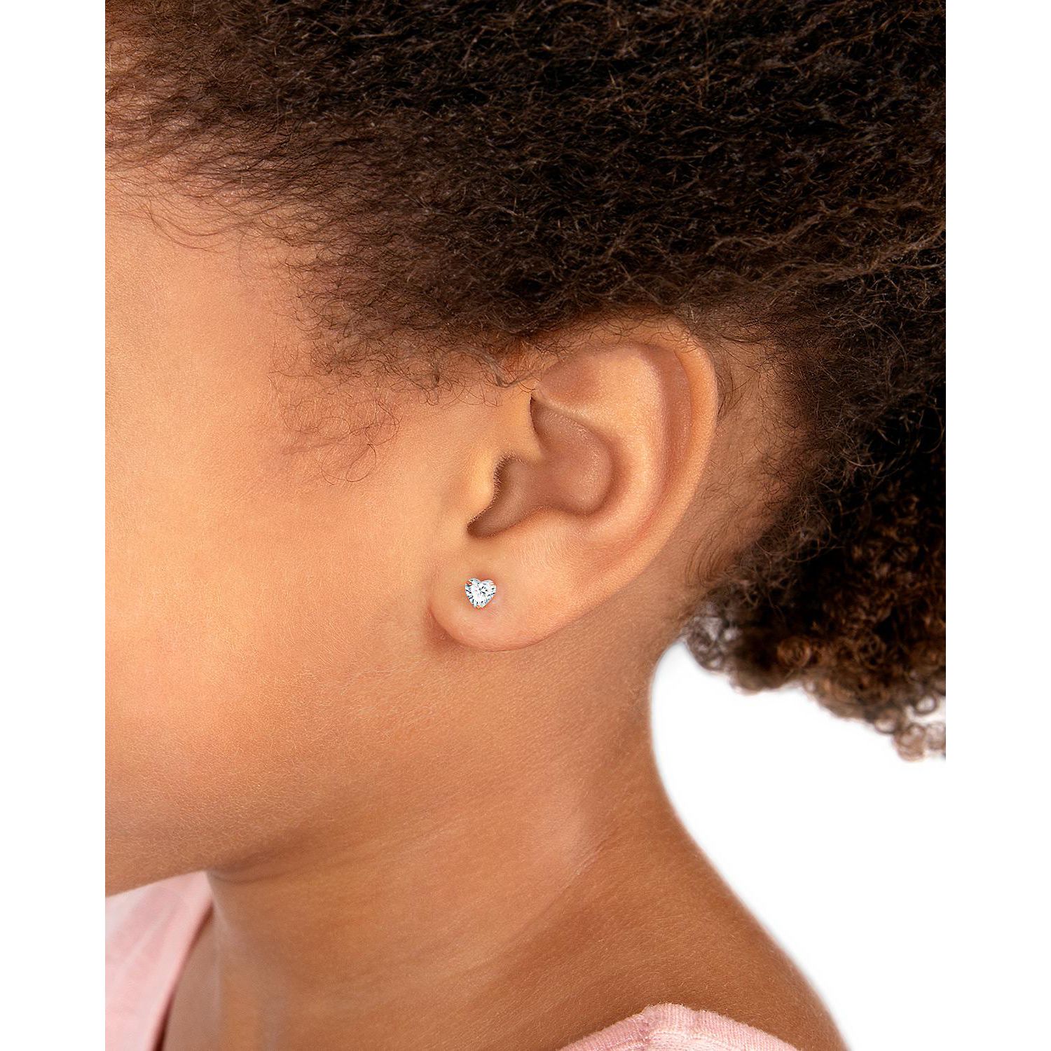 14K Gold Clear Heart Stud Screw Back Earrings