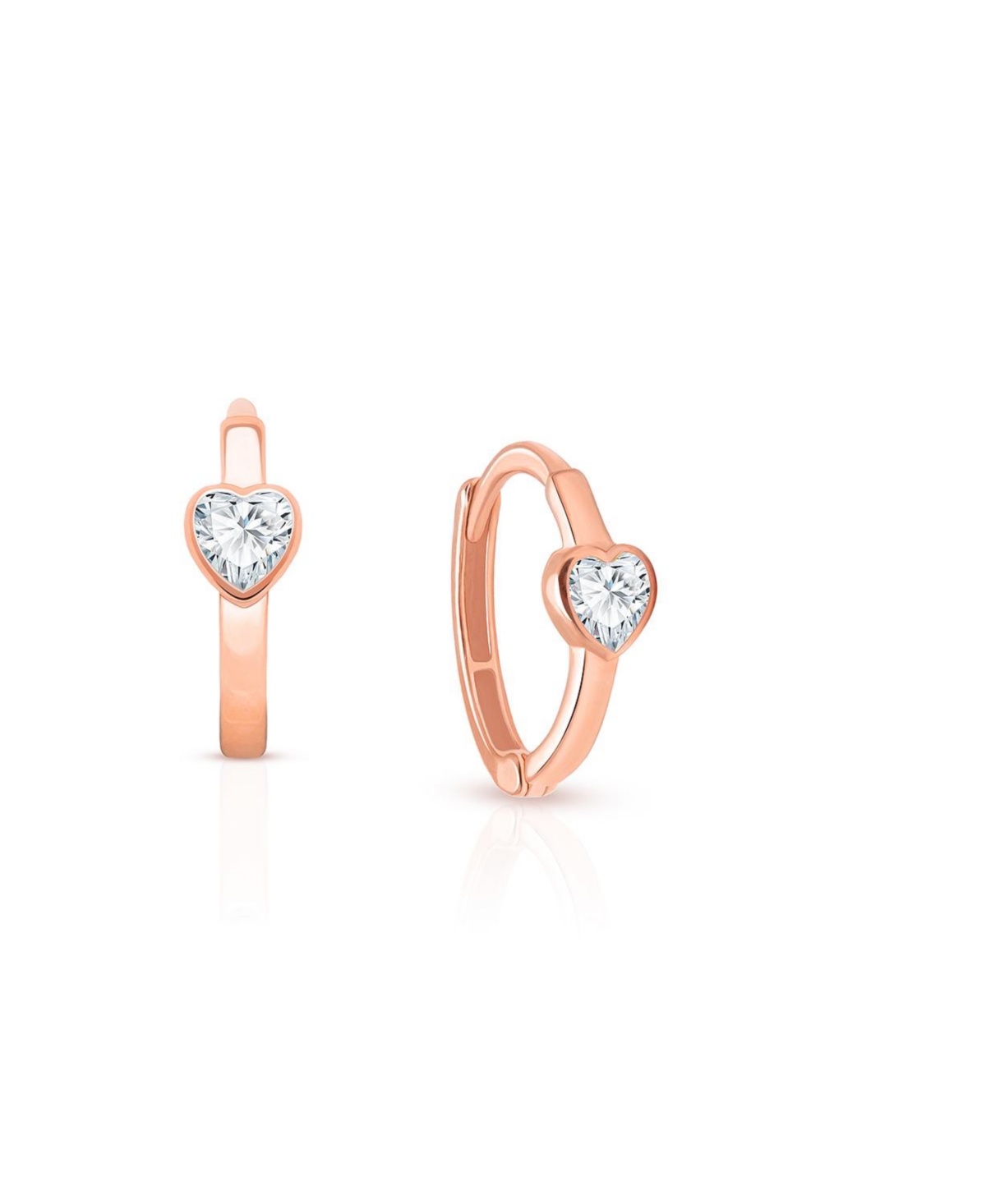 Tiny Blessings Children's 14K Gold True Love Clear Heart Girls' Huggie Hoop Earrings - 14k rose gold