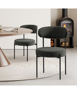 Mid-Century Modern Upholstered Sherpa Round Dining Chairs (Set of 2)