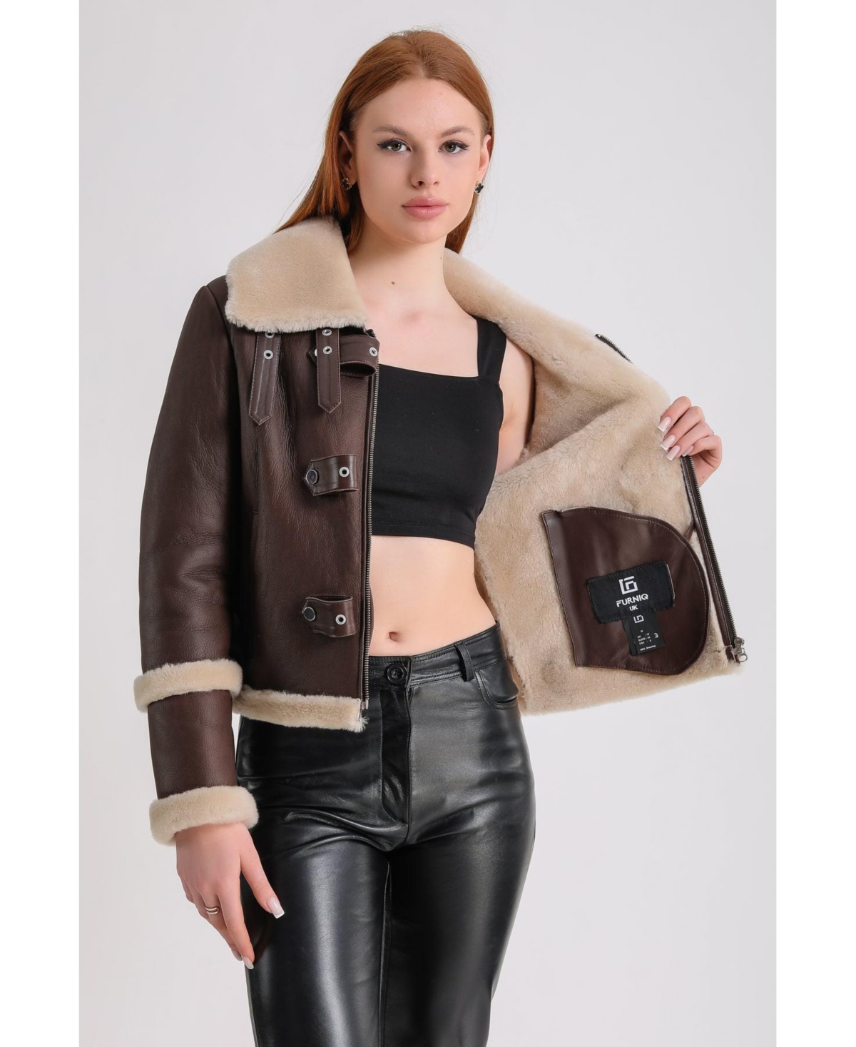 Furniq Uk Women's Shearling Jacket,- Brown