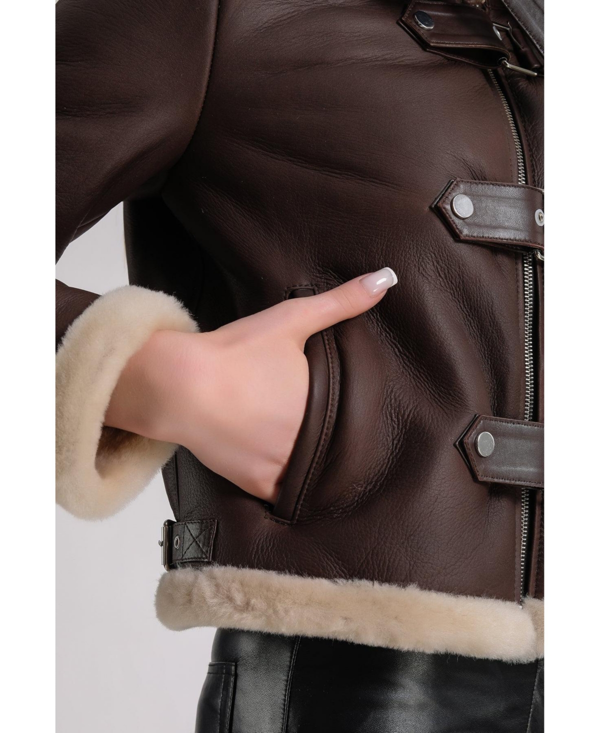 Furniq Uk Women's Shearling Jacket,- Brown