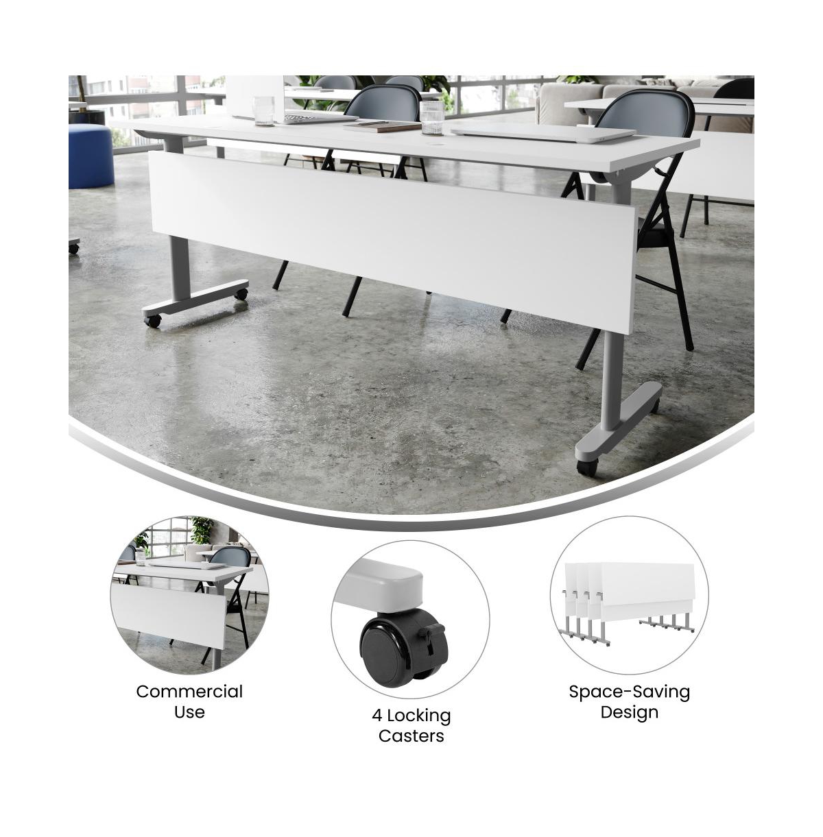 Emma+Oliver Hahn Heavy-Duty Flip Top Training Table With Nesting Design, Privacy Panel, T-Legs, Tabletop, Metal Frame -gray frame