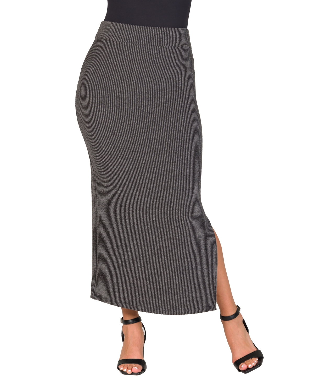 Shop 24seven Comfort Apparel Women's Ribbed Knit Side Slit Elastic Waist Maxi Skirt In Black
