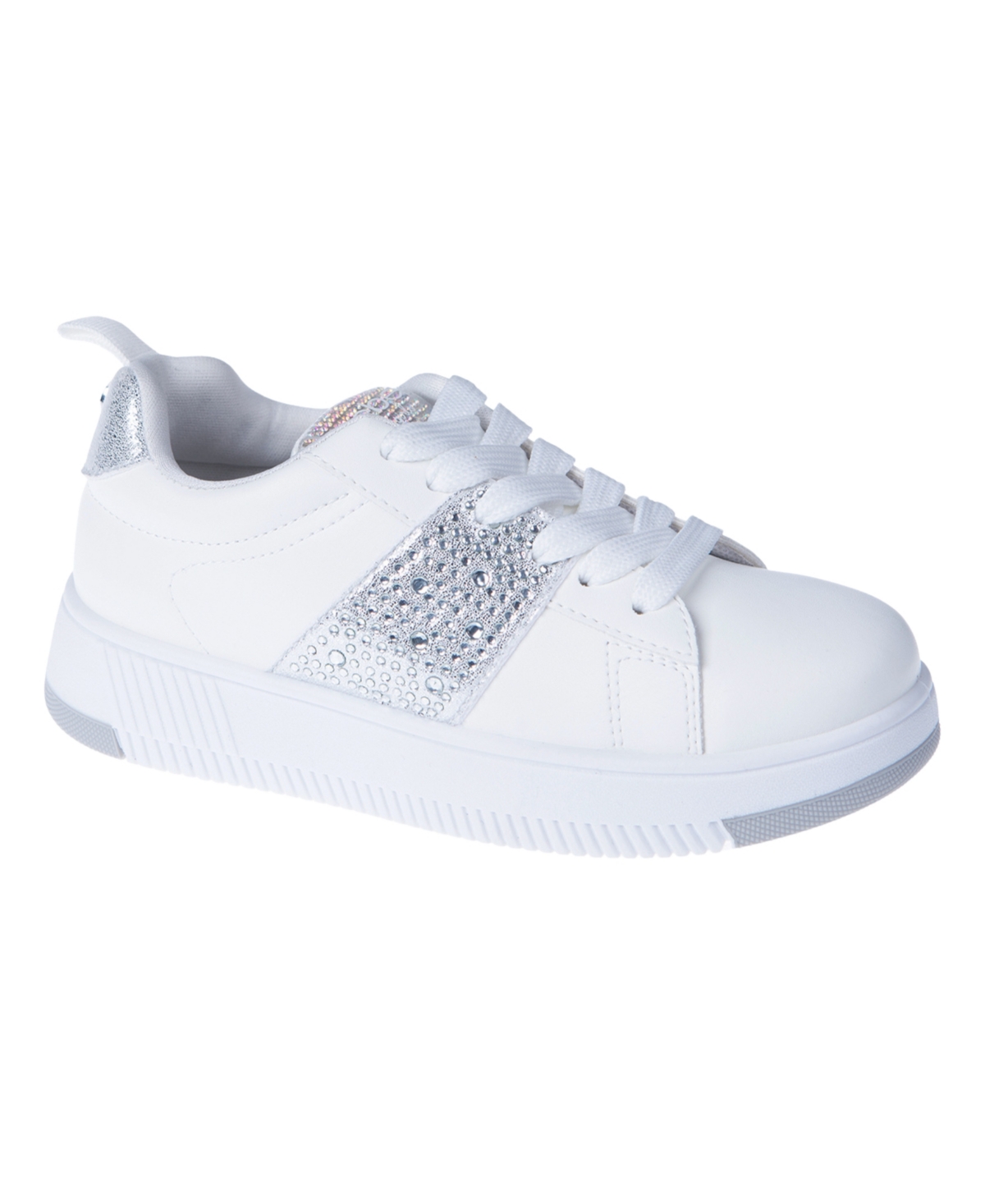 Bebe Little And Big Girls Court Low Top Rhinestones Sneaker In Silver