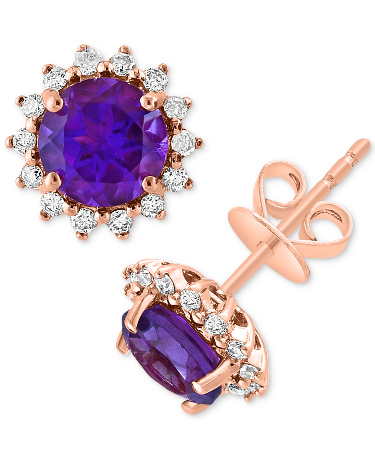 Effy Collection Effy Amethyst (1-5/8 Ct. T.w.) & Diamond (1/5 Ct. T.w.) Halo Stud Earrings In 14k Rose Gold (also In In Amethyst