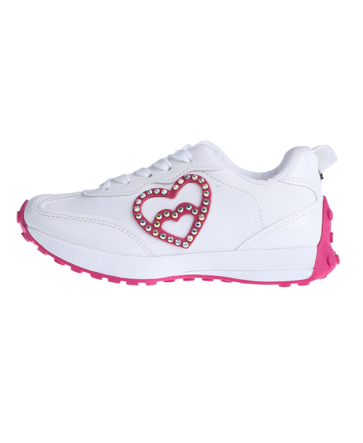 Shop Bebe Little And Big Girls Embellished Heart Patch Jogger Sneaker In White