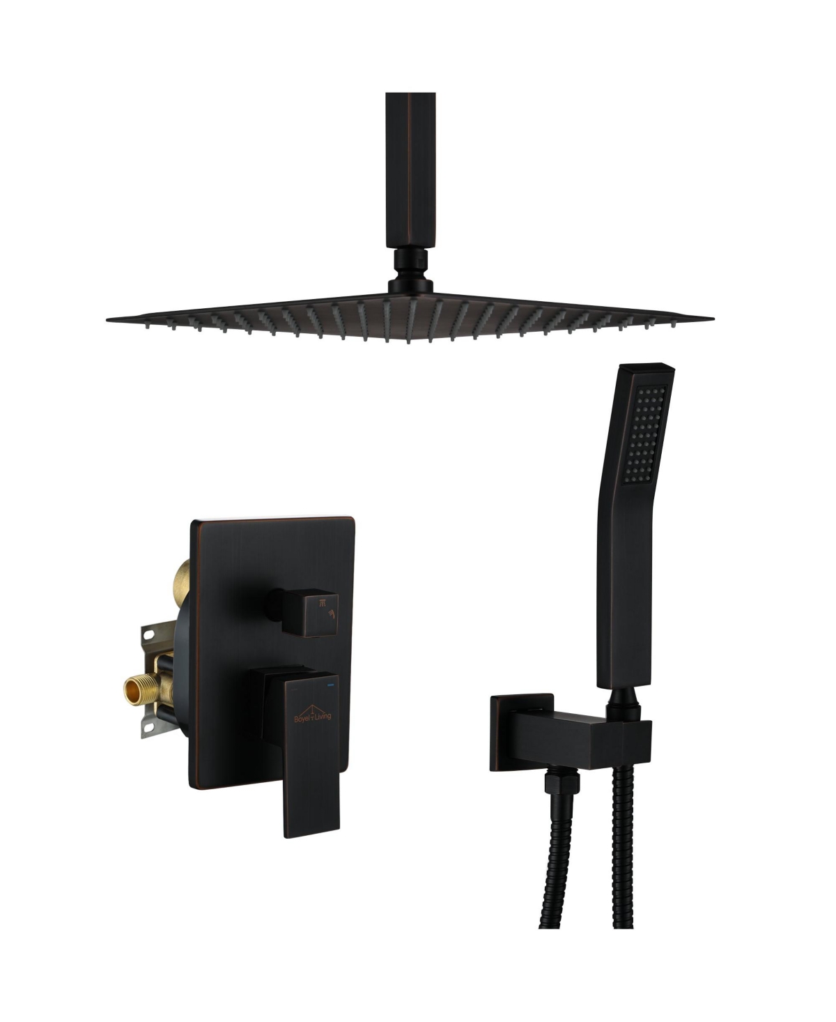 1-Spray Patterns with 2.5 Gpm 12 in. Ceiling Mount Dual Shower Heads with Pressure Balance Valve - Oil rubbed bronze