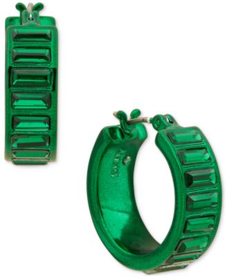 DKNY - Silver-Tone Baguette Stone Small Hoop Earrings