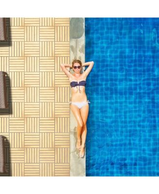 10PCS 12'' x 12'' Acacia Wood Deck Tiles Interlocking