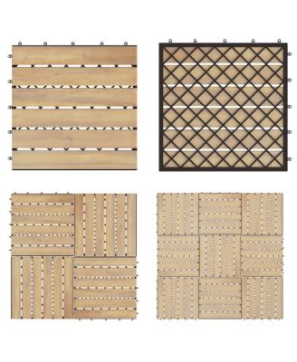 10PCS 12'' x 12'' Acacia Wood Deck Tiles Interlocking