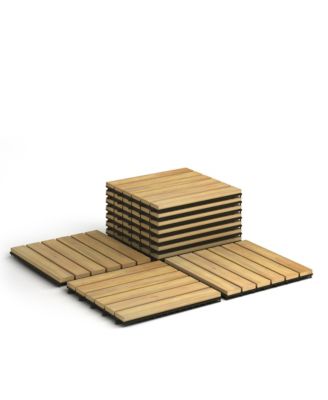 10PCS 12'' x 12'' Acacia Wood Deck Tiles Interlocking