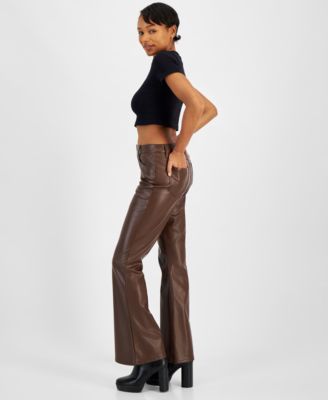 Juniors' Faux-Leather Five-Pocket Flare Pants